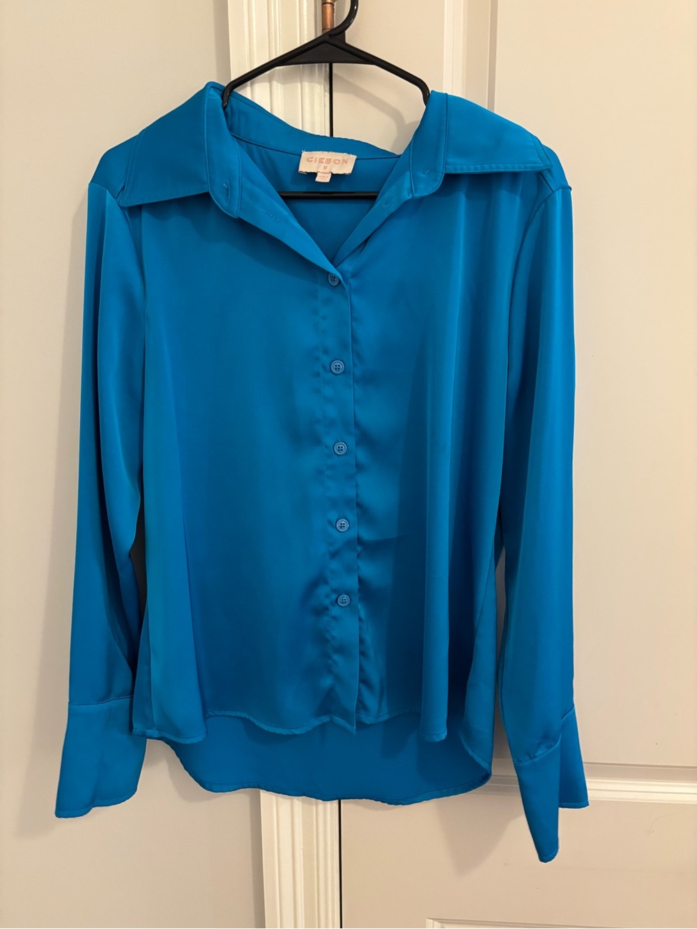 Gibson Vibrant Teal Satin Button-Down Shirt